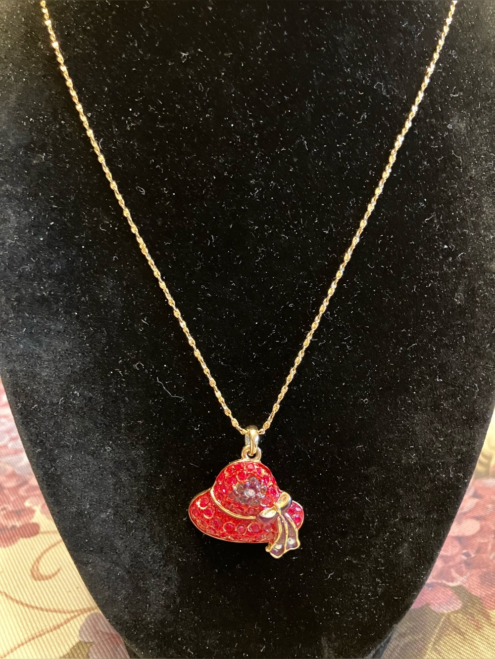 Red Hat Society Pendant on Gold tone chain